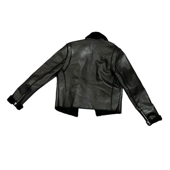 Black Faux Fur Leather Jacket - Picture 4 of 6